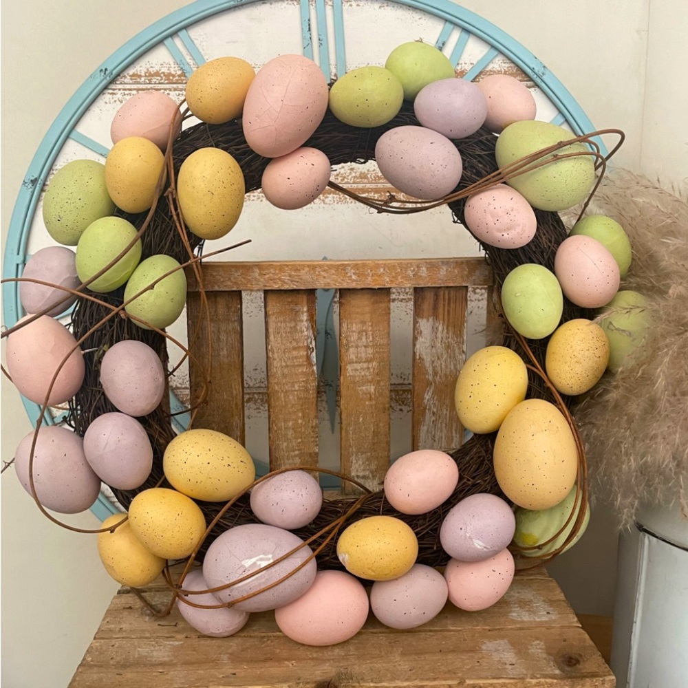 Colorful Easter Egg Grapevine Wreath 16”